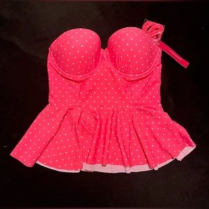 White Polka Dot Swim Top Coral Women Size Medium New